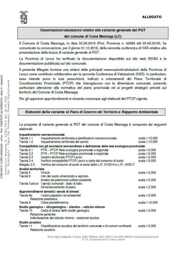 H) PROVINCIA DI LECCO Direzione organizzativa III Appalti e contratti Sezione Pianificazione Territoriale