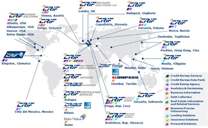 CRIF in primo piano 4 continenti 2.000 + dipendenti e collaboratori 43 paesi 4 datacenter 2.000 + server gestiti 2.400 istituti finanziari nel mondo usano i servizi di CRIF 25.