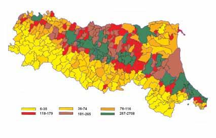 Fonte: Elaborazioni Regione Emilia-Romagna su dati ISTAT Figura A.2: Densità di popolazione per comune (anno 1999) 550 500 50 N.