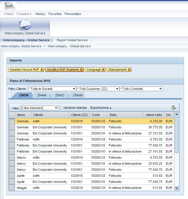 Accedere alla transazione All accesso al servizio e- Business, l utente visualizza la A schermata iniziale.