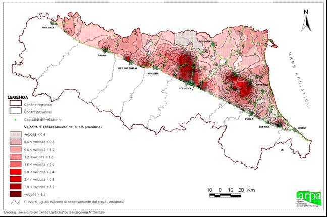 Modello di subsidenza fornita dall ARPA Emilia-Romagna: confronto tra livellazioni ARPA di alta precisione del 1999 e livellazioni precedenti di altri Enti.