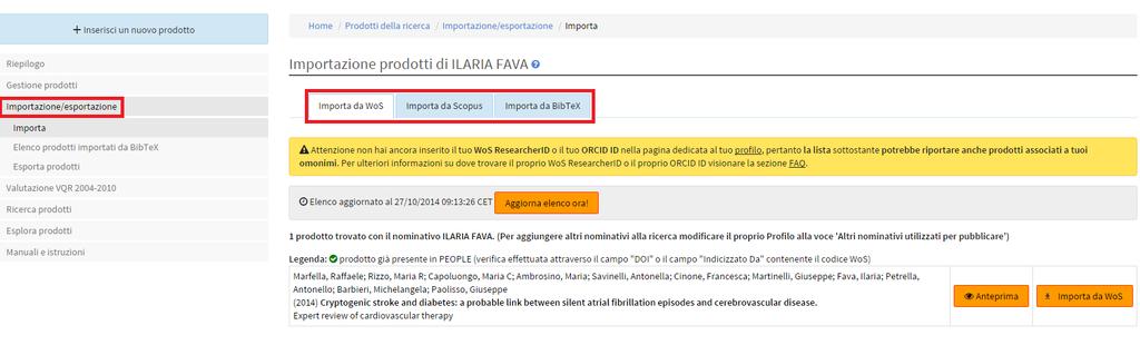 Nuove funzionalità di People Import dati da file BibTeX, Scopus e WoS