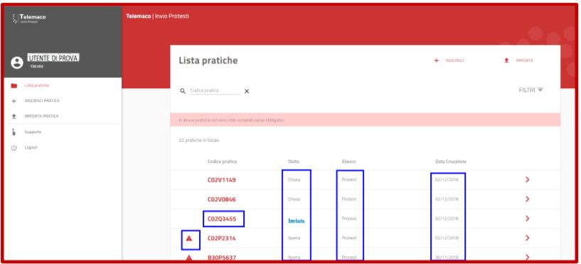 è possibile visualizzare lo stato di tutte le pratiche Si ribadisce che come sempre vanno