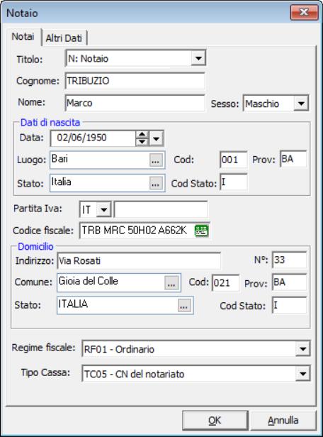 Nella sezione Altri Dati nel campo Codice Notaio