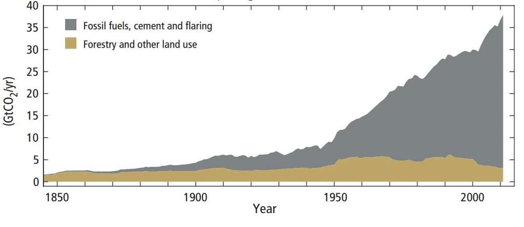 Emissioni antropogeniche di CO 2 (1850-2010) Combustibili