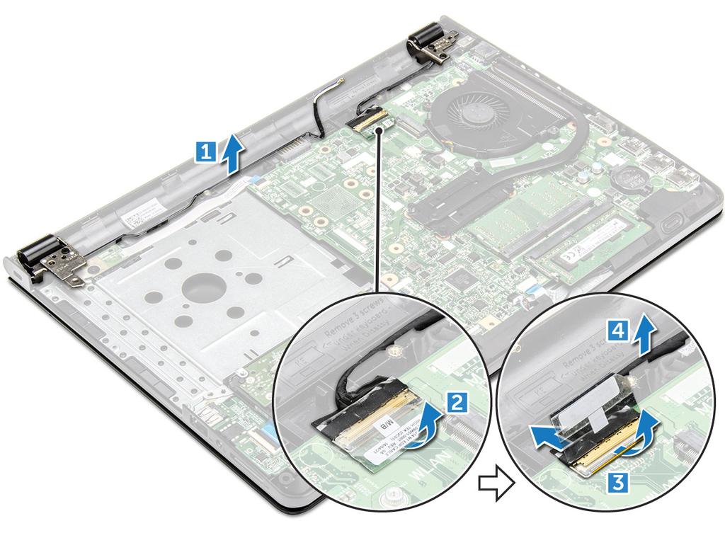 4. Capovolgere il computer. 5. Rimuovere il gruppo dello schermo: N.B.