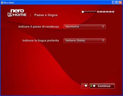 Configurazione delle impostazioni di base Quando si utilizza la configurazione guidata facile per configurare le impostazioni di base per Nero Home, procedere come segue: 1.