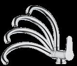 Single-lever one-hole sink mixer, with high movable spout, luxury type. Height: 29 cm - Interaxis: 19,5 cm.