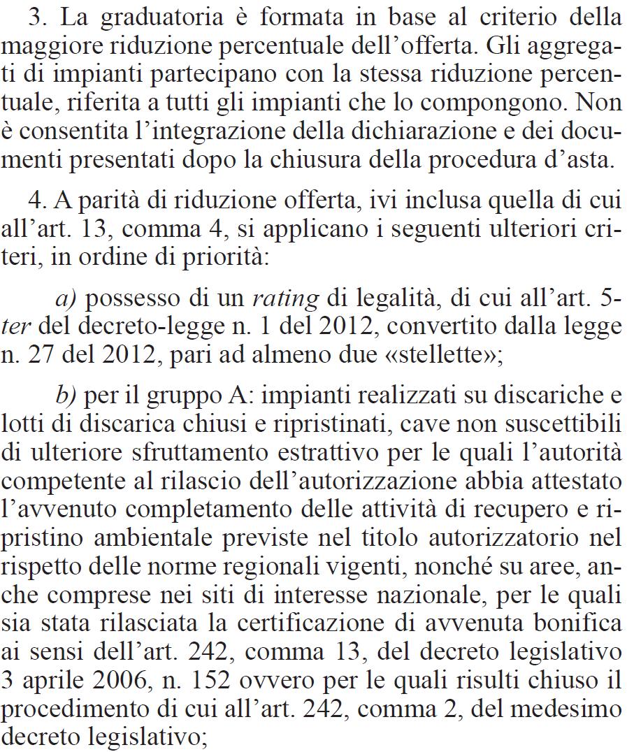 priorità per impianti fotovoltaici, realizzazione su discariche e cave esaurite o siti decontaminati