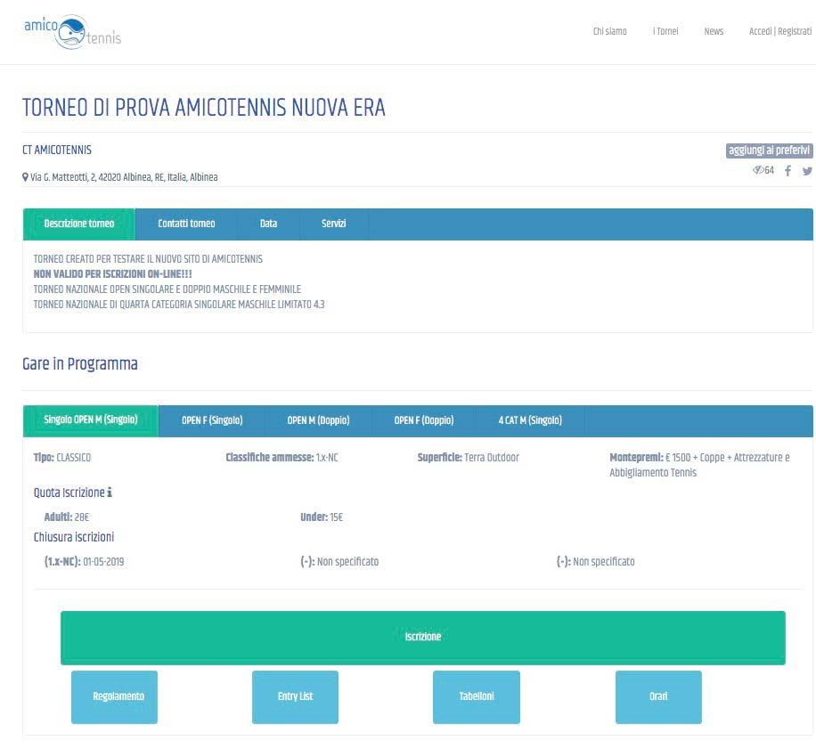 DOVE TROVO TUTTE LE INFORMAZIONI DI UN TORNEO?