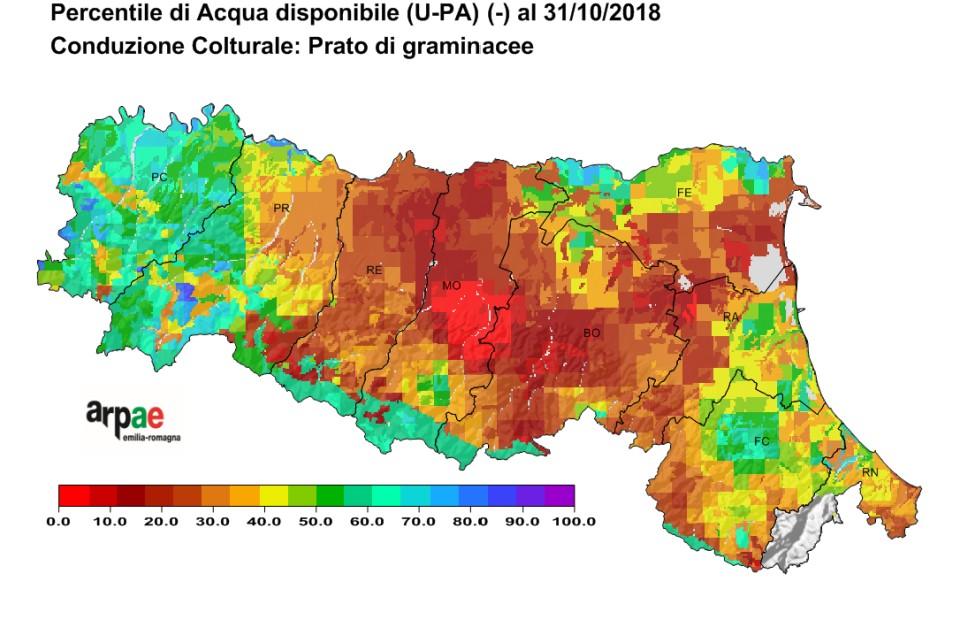 L acqua nel suolo in pianura Deficit rispetto alla cc A fine mese i valori di deficit del contenuto idrico dei terreni rispetto alla cc, sono stimati ancora elevati in gran parte della pianura, in