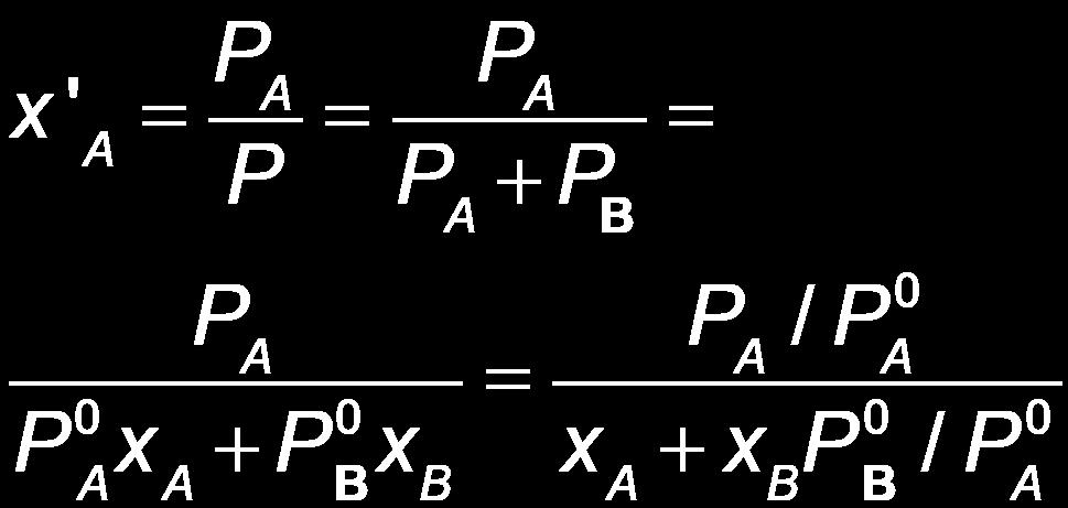 Composizione della fase liquida e della fase vapore X A e X