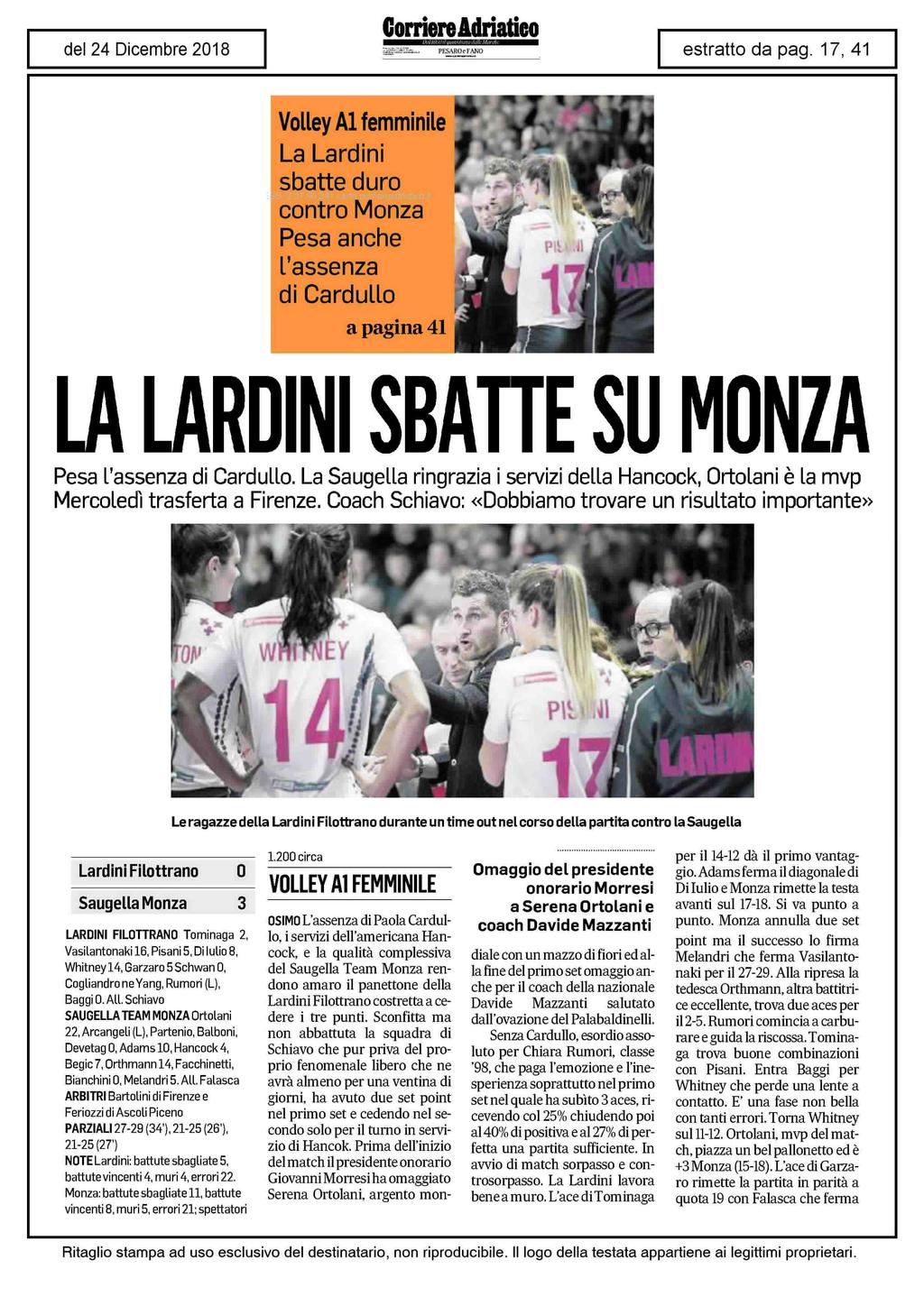 Volley Al femminile La Lardini sbatte duro contro Monza Pesa anche l'assenza di Cardullo a pagina 1 LA LARDINI SBATTE SU MONZA Pesa l'assenza di Cardullo.