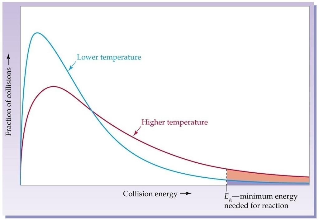T 2 > T 1 Collisioni T 1 T 2 Energia E a Distribuzione energetica delle collisioni tra reagenti durante una reazione a due temperature T 1 e T 2.
