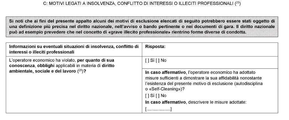 3) insolvenza, conflitti di interesse o illeciti professionali a) I riferimenti, per gli obblighi applicabili in materia di diritto ambientale, sociale e del lavoro, sono l art. 18, par.