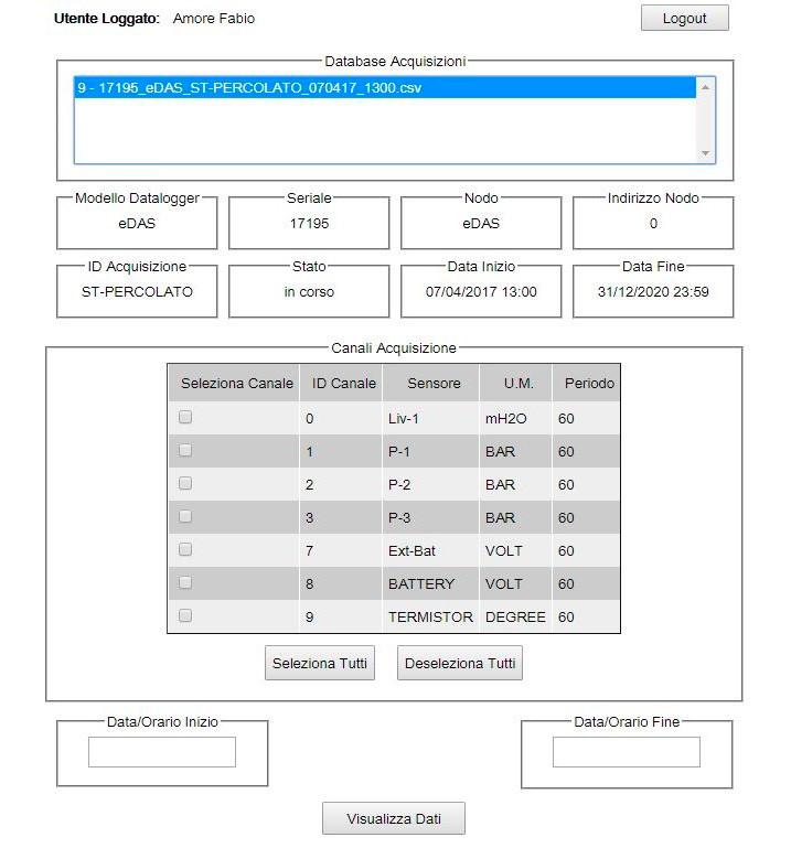 Visualizzare i dati acquisiti in forma tabellare ed esportarli in formato excel; Effettuare query temporali sui dati disponibili; Graficare i dati acquisiti; Esportare i grafici in formato immagine