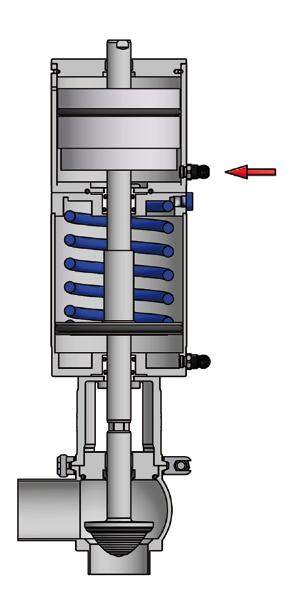 Togliendo aria dal cilindro inferiore si ottiene la chiusura parziale della valvola (fig. 2), questo movimento può essere registrato tramite l apposito dispositivo di regolazione.