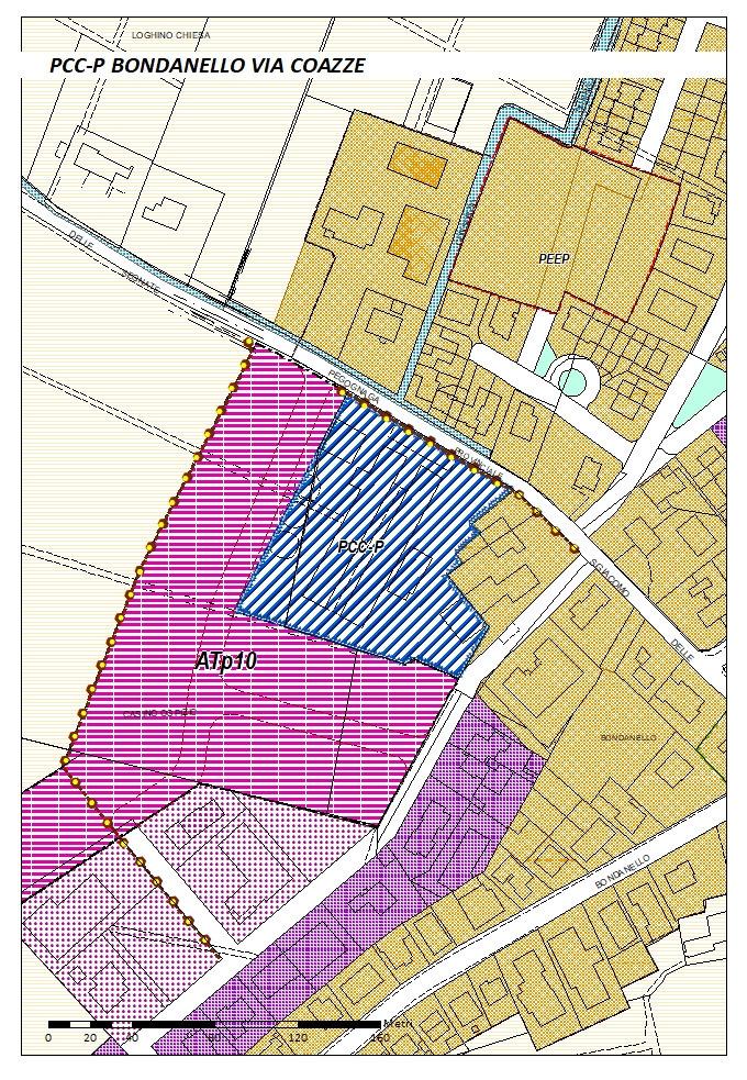 PCC-P Produttivo Via Coazze UBICAZIONE Via Coazze DESCRIZIONE E OBIETTIVI Il comparto, soggetto a Permesso di Costruire prevalentemente produttiva, si trova nella frazione di Bondanello, in Via