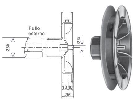 Pulegge e cintino Puleggia in plastica Puleggia in plastica a minimo ingombro per rullo da 60 mm con