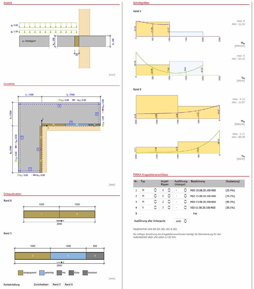 Dimensionamento strutturale L esempio sottostante mostra un balcone ad angolo esterno (altezza solaio 20 cm) con quattro elementi di raccordo e una porzione libera in uno dei lati di appoggio (bordo