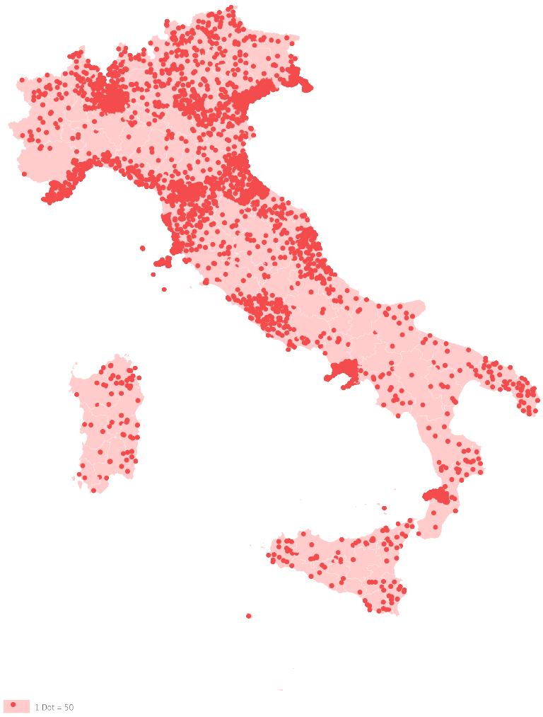 IL TURISMO IN ITALIA: IL VALORE PER L ECONOMIA 117 mln di arrivi e 403 mln di presenze (2016) Indice di densità turistica (presenze/kmq) - 2016 Equilibrio tra presenze domestiche e incoming (circa