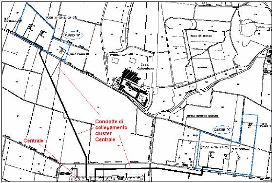 Sistema di condotte cluster/centrale Sistema condotte cluster A-centrale Lunghezza scavo: 1.