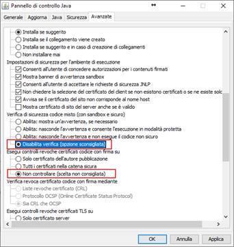 Pannello di controllo / java 32 bit/ avanzate controllare Verifica di