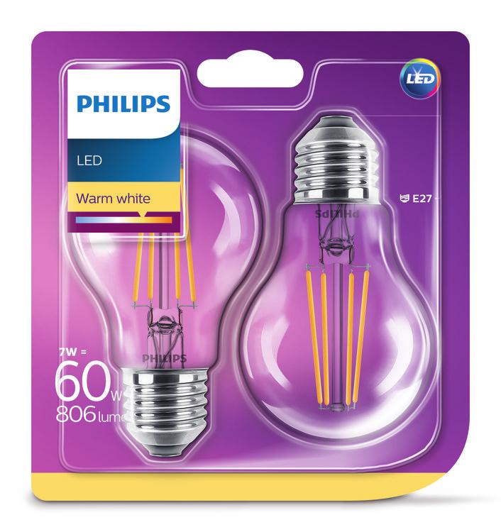 PHILIPS LED Lampada a goccia 7W (60W) E27 Luce bianca calda Non regolabile Un design pensato per distinguersi Forme familiari che conosci e ami.