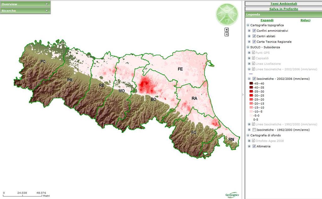 6.2. SUBSIDENZA NELL AREA DI INTERESSE In Figura 6.2-1 si riporta la cartografia delle velocità di movimento verticale del suolo della Pianura Padana.