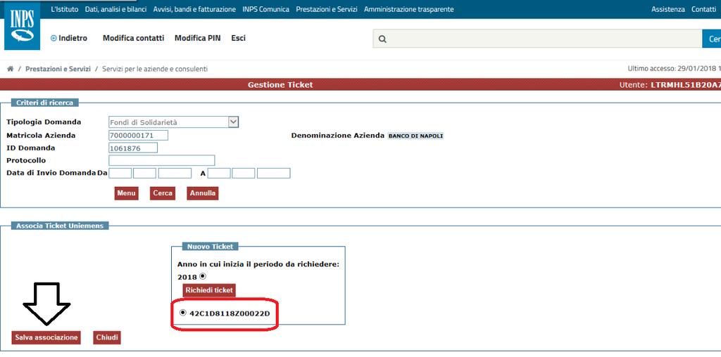 Effettuata la selezione del tasto Richiedi