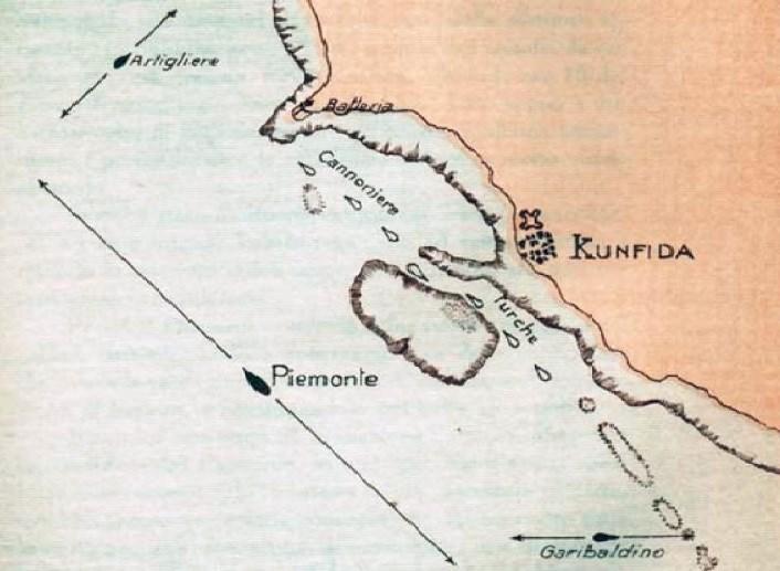 Fu durante questa missione che la mattina del 7 gennaio 1912, l Artigliere, inviato in avanscoperta, scoprì nelle vicinanze di Kunfida la flottiglia nemica, composta da sei cannoniere, un