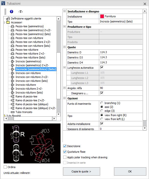 viste laterali e viste Z+/Z- per raccordi 2D Sono state aggiunte alle librerie viste laterali di raccordi 2D per tee, oltre a viste