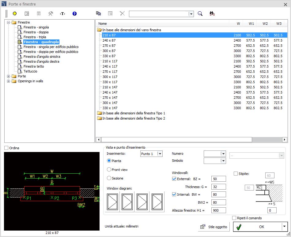 Architectural Finestre, porte e cancelli nuove funzionalità Il comando Finestre disponibile nella procedura Porte, finestre è stato esteso con la possibilità di specificare: Dimensioni dello stipite,