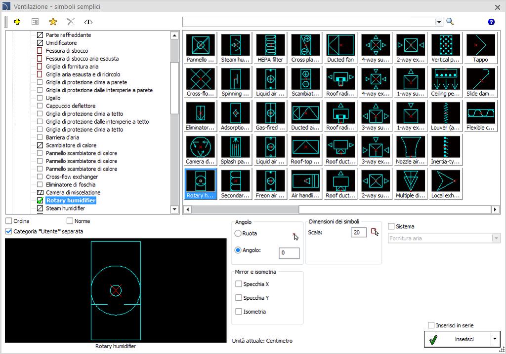 HVAC & Piping estensioni alle librerie di simboli di ventilazione Ulteriori simboli sono stati aggiunti alla libreria del programma, tra cui: umidificatori (rotanti, a vapore, a disco rotante),
