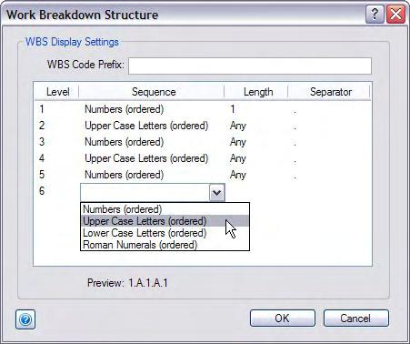 I codici WBS di FastTrack Schedule identificano precisamente la posizione di un attività nel flusso del proprio progetto e possono essere personalizzati in modo da essere coerenti con il proprio