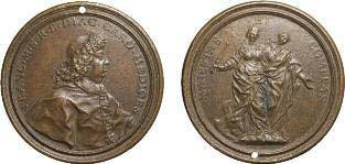 669. MEDAGLIE ITALIANE. ALESSANDRO SEGNI (1633-1697). OPUS: M. SOLDANI Fusione in bronzo, 161,95 gr82,5 mm. Di buona qualità. Molto Rara.