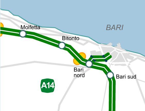 MAPPA PRESIDI CASELLI AUTOSTRADALI MOLFETTA, BITONTO, BARI NORD, BARI SUD (v.