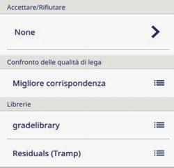 Figura 2-30 Aree Accettare/Rifiutare, Confronto delle qualità di lega e Librerie Per configurare le configurazioni di corrispondenza 1.