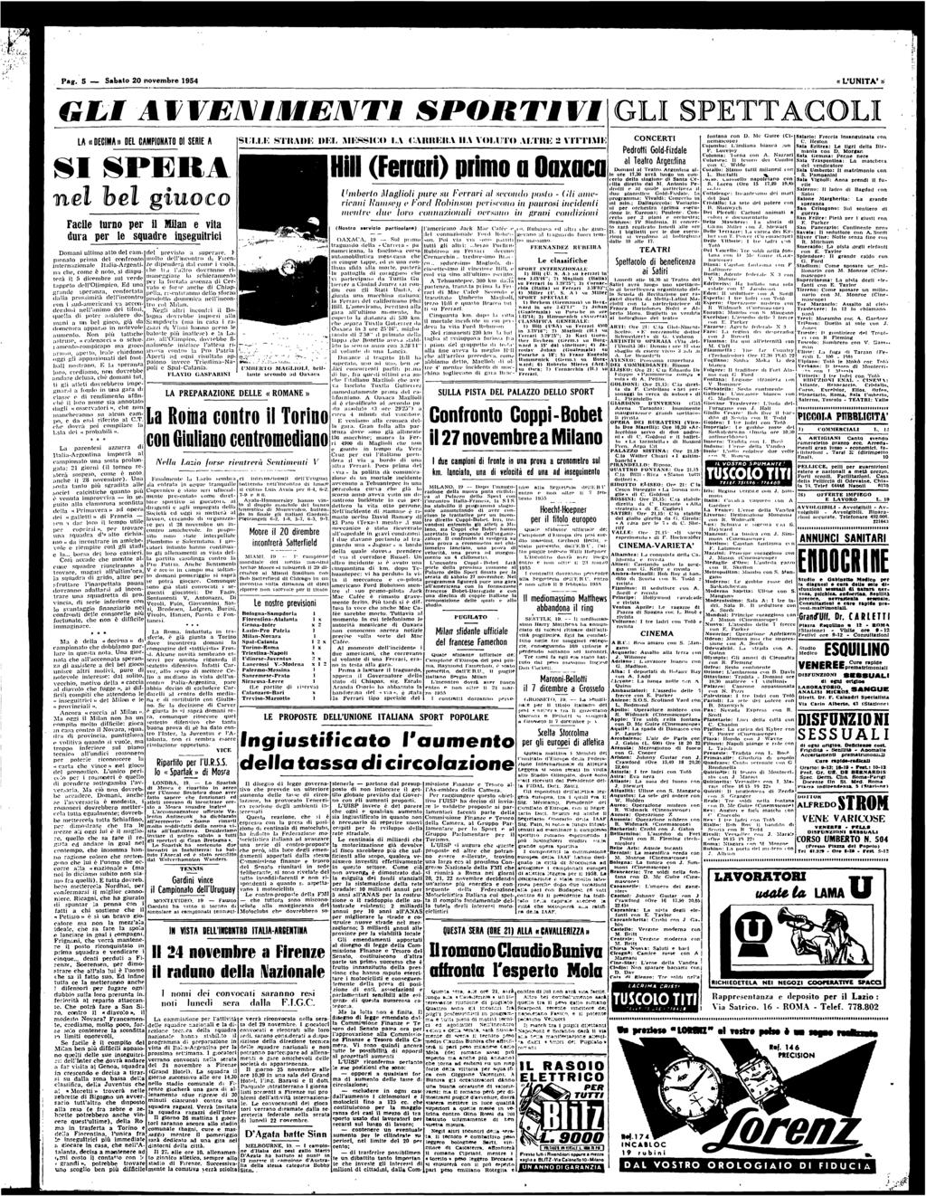 Pg. 5 Sbto 20 novmbr 9S4 «L'UNTA» n GEél AVVENMENT SPORTEV LA «DECMA» DEL CAMPONATO D SERE A H SPERA nl hl iuoco Fcil turno il Miln vit dur l squdr insguitoci Domni ultimo lto dl cmpionto prim dl