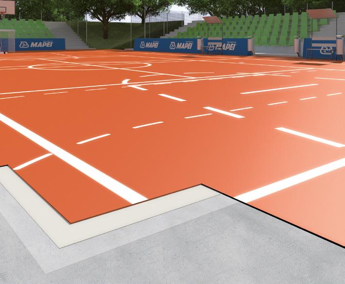 in calcestruzzo. Multi-layer acrylic waterborne system for multi-purpose pro-grade indoor and outdoor playing surfaces with seamless concrete sub-base.