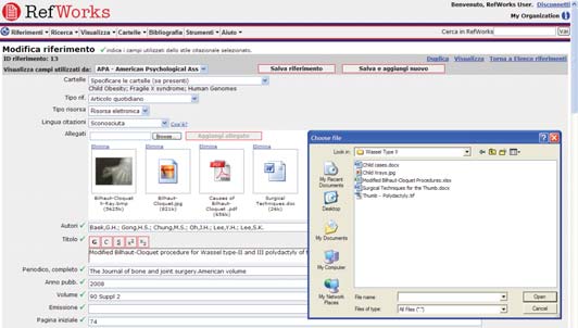 Creazione di un database RefWorks (Con nua) Immissione manuale dei riferimen Importazione da cataloghi o database online E 1.