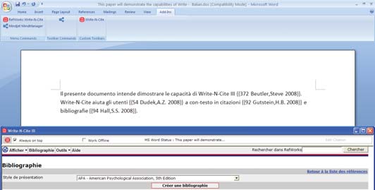 Creazione di un documento e una bibliografia Write-N-Cite è lo strumento che consente agli uten di Microso Word e di altri elaboratori di testo di citare i riferimen bibliografici in un documento in