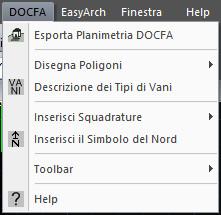 P a g i n a 5 Menu e Toolbar Tutti gli strumenti del DOCFA Plug-in per progecad, si trovano nel menu a tendina DOCFA, e nelle toolbar dedicate.
