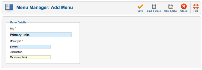 Passo 1: Creazione del menu Potete usare un menu già esistente come vostri link primari, o potete crearne uno nuovo accedendo a Menu Gestione Menu Aggiungi nuovo Menu e riempite il modulo (Figura 4).