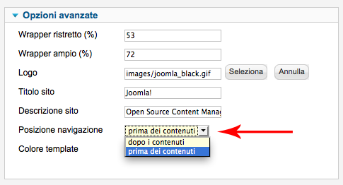 Figura 2: Selezione posizione della navigazione La navigazione è visivamente e semanticamente posizionata prima o dopo il contenuto e formattata con l uso del CSS. Se aprite il file index.