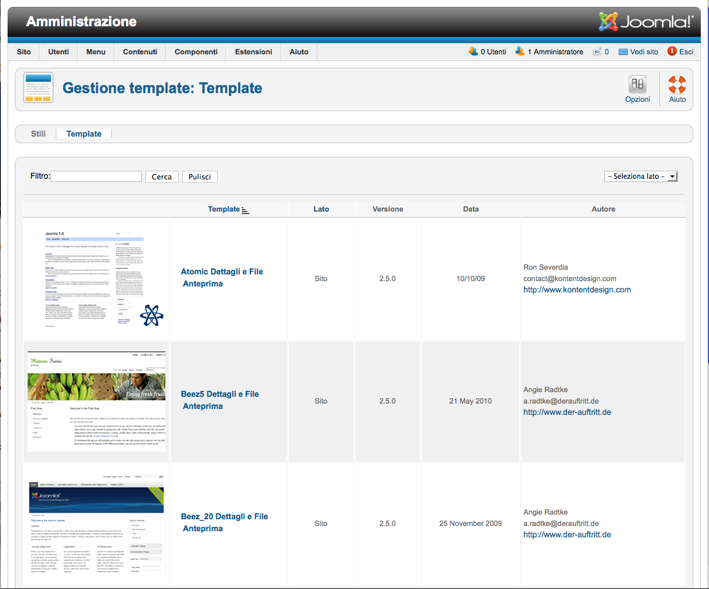 Figura 5: Icona Anteprima LA BASE DEI TEMPLATE Joomla!