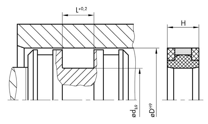 KK 71 Famiglia prodotto Guarnizione per pistone Forma costruttiva K Guarnizione compatta Numero profilo 71 Dati caratteristici Z doppio effetto Esecuzione STA anello antiestrusione esterno Materiale