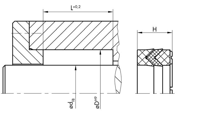 SDS 01 1/0 + Famiglia prodotto Guarnizione per stelo Forma costruttiva DS Guarnizione a pacco Numero profilo 01 Dati caratteristici E singolo effetto Esecuzione 1/0 Combinazione di anelli in gomma