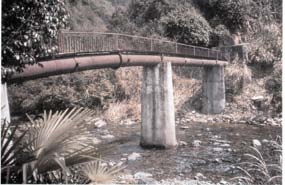 L attraversamento di un corso d acqua o di una gola richiede la costruzione di un ponte canale, una sorta di prolungamento del canale, con la medesima pendenza, sorretto da pile di calcestruzzo