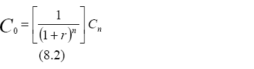 di anni "n", viene utilizzata la seguente formula: (8.1) Il termine 1 / (1 + r) n è chiamato " fattore di sconto" (Present Value Factor - PVF). La Tabella 8.